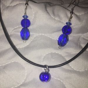 🆕Royal blue set Necklace & Earrings leather cord